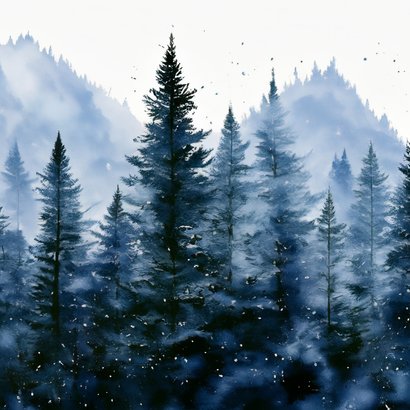 Winterlandschaft Weihnachtskarte blaue Tannenbäume Rückseite