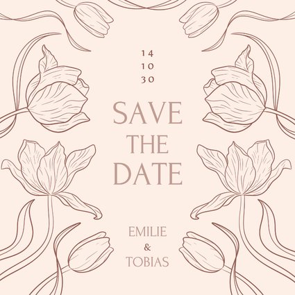 Save The Date Karte Tulpen Linienzeichnung Beige Hochzeit