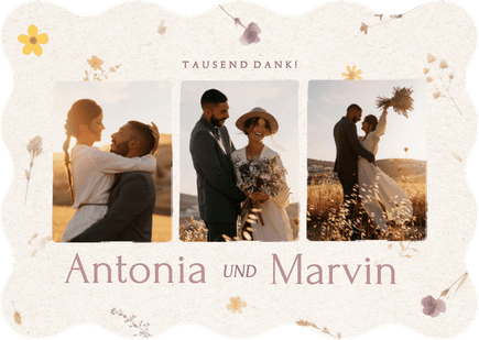Foto-Danksagung Wellenform Papier mit gepressten Blumen