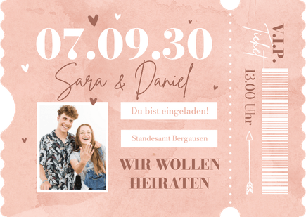 Hochzeitseinladung Ticket rosa Aquarell VIP Foto