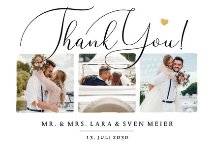 Dankeskarte Fotocollage Kalligrafie 'Thank you'