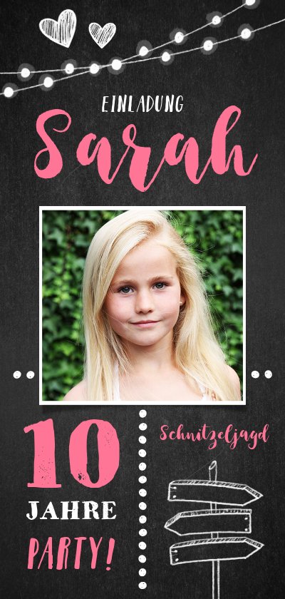 Einladung Kindergeburtstag rosa Schnitzeljagd Send a Smile