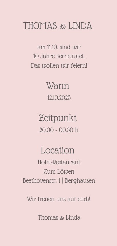 Einladungskarte 10. Hochzeitstag'10 years of Send a Smile