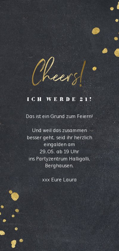 Einladungskarte zum 21. Geburtstag schwarz Send a Smile