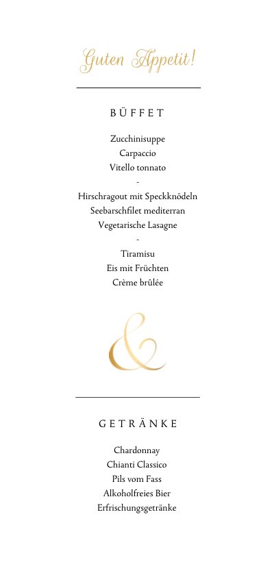 Klassische Speisekarte zur Hochzeit Ampersand Send a Smile