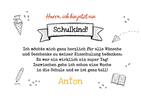 Dankeschönkarte 1. Schultag Fotos, Bleistift & Doodles Rückseite