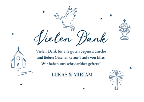 Dankeskarte Wellenform Taufe Fotocollage Silver Wasserfarbe Rückseite