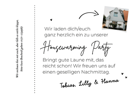 Einladung zur Einweihungsparty Ticket Rückseite