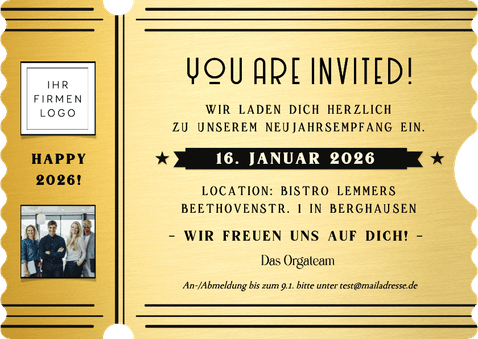Einladungskarte Neujahrsempfang V.I.P. -Ticket Rückseite