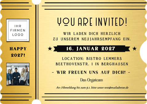Einladungskarte Neujahrsempfang V.I.P. -Ticket Rückseite