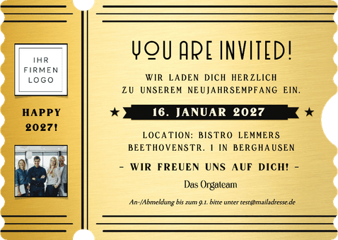Einladungskarte Neujahrsempfang V.I.P. -Ticket Rückseite