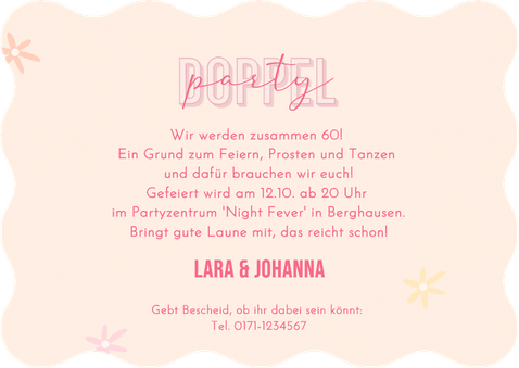Einladungskarte rertro Doppel-Geburtstag Wellenform Rückseite