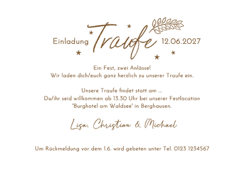Einladungskarte Traufe Wellenrand Doodles Braun Rückseite