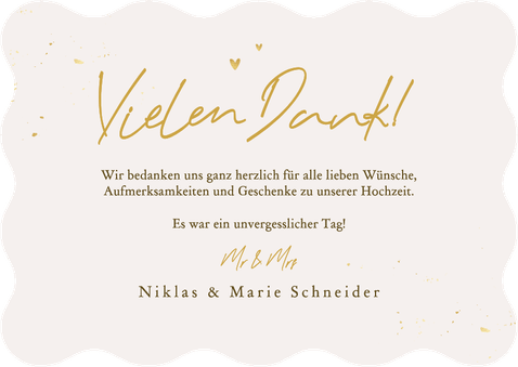 Foto-Dankeskarte Hochzeit 'Love & Thanks' Goldschrift Rückseite