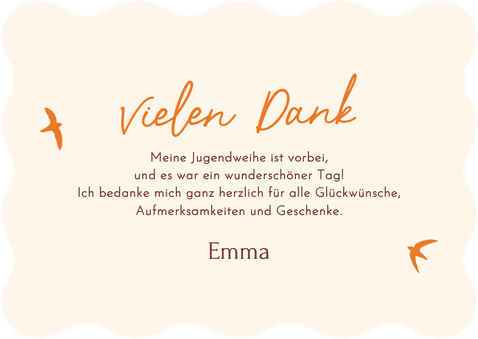 Foto-Danksagung Jugendweihe Vögel rosa gestreift Rückseite