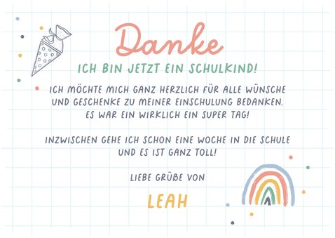 Fotokarte Danksagung Einschulung Regenbogen & Doodles Rückseite