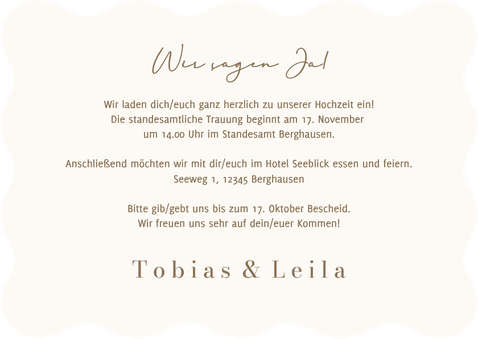 Hochzeitseinladung Wellenkarte Beige Ampersand Rückseite