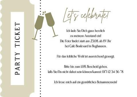 Ticket Einladungskarte Renteneintritt Foto Rückseite