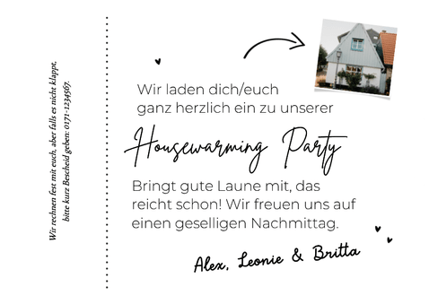 Umzugskarte Ticket zur Housewarming Party Rückseite
