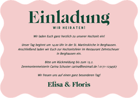Wellenform Hochzeitskarten-Einladung abstrakte Blumen Rückseite