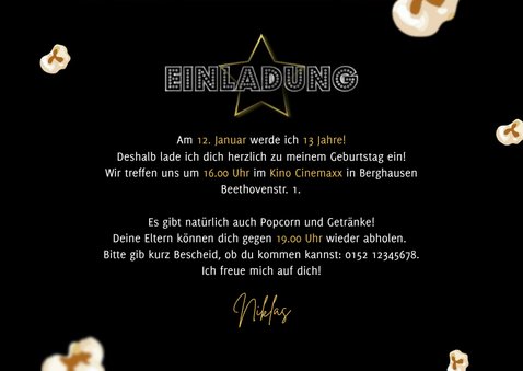 13. Kindergeburtstag Einladung Filmparty Popcorn 3