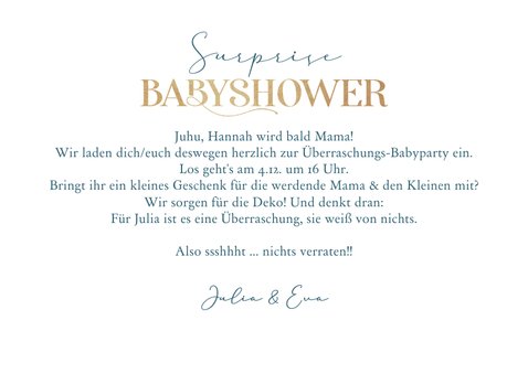 Babyshower-Einladung hellblau mit Goldschrift 3