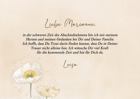 Beileidskarte weiße Mohnblüten Wasserfarbe Beige 3