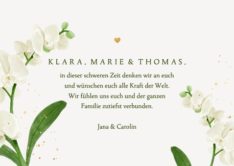 Beileidskarte weiße Orchideen Herz Beileid 3