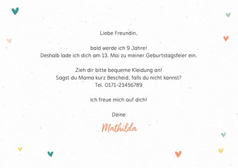 Bunte Einladung 9. Kindergeburtstag Foto & Schild 3