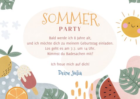 Bunte Einladung Sommerparty 8. Kindergeburtstag 3