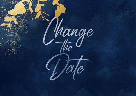Change-the-Date-Karte Hochzeit Eukalyptus Goldlook 2
