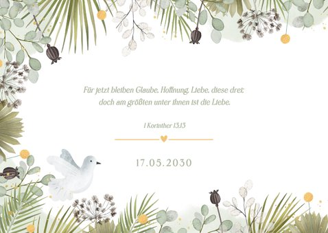 Dankeskarte Fotocollage Hochzeitstauben grüne Zweige 2