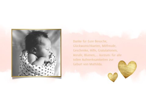 Dankeskarte Geburt hip Foto & Aquarell rosa 3