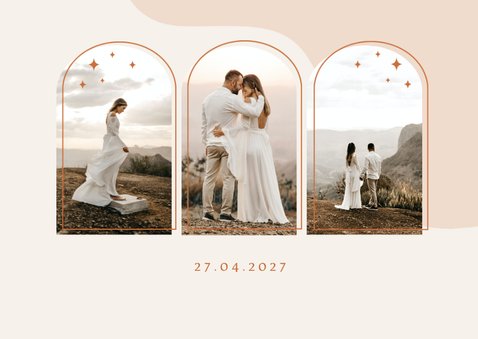 Dankeskarte Hochzeit Fotocollage Bogenfenster Kupfer 2