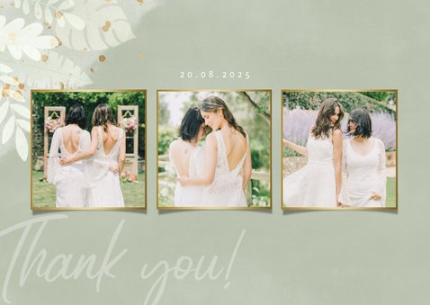 Dankeskarte Hochzeit Fotocollage botanisch Dschungelblätter 2