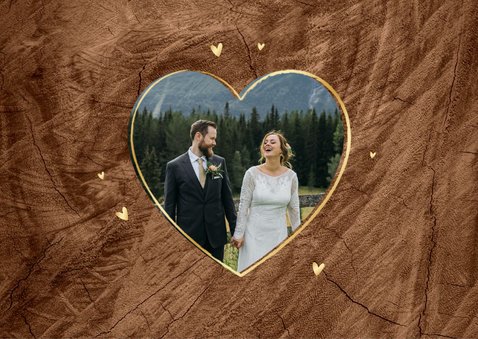 Dankeskarte Hochzeit Fotoherzen & Goldschrift auf Holz 2