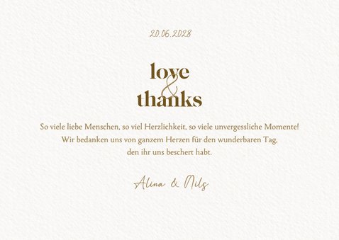 Dankeskarte Hochzeit Fotos, Gold & Eukalyptuskranz 3