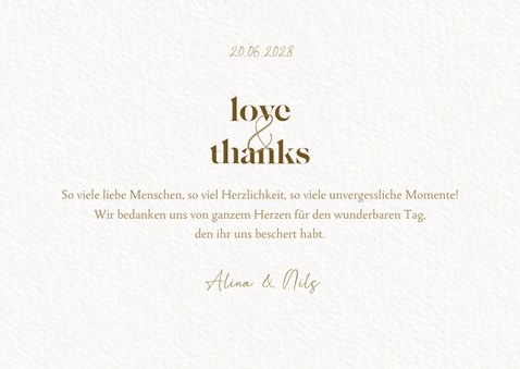 Dankeskarte Hochzeit Fotos, Gold & Eukalyptuskranz 3