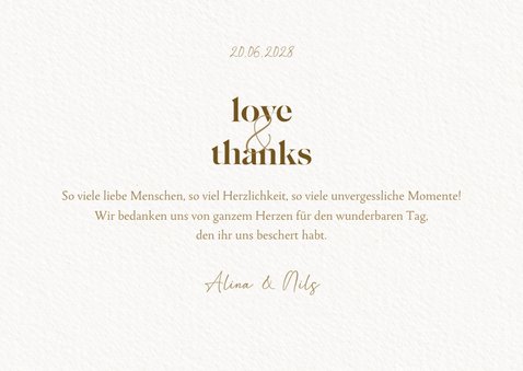 Dankeskarte Hochzeit Fotos, Gold & Eukalyptuskranz 3