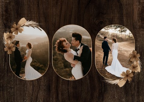 Dankeskarte Hochzeit Fotoserie Holz mit Trockenblumen 2
