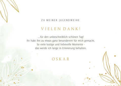 Dankeskarte Jugendweihe Fotos, grünes Aquarell & Gold 3