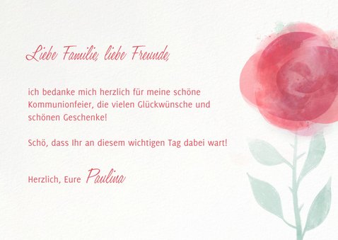 Dankeskarte Kommunion mit Rosenmotiv & Foto 3