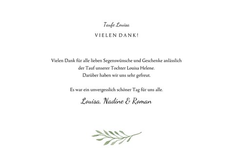 Dankeskarte Taufe botanisches Kreuz und Foto 3