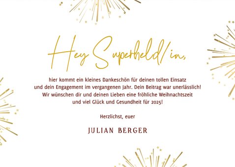 Dankeskarte Weihnachten Mitarbeiter Feuerwerk gold 3