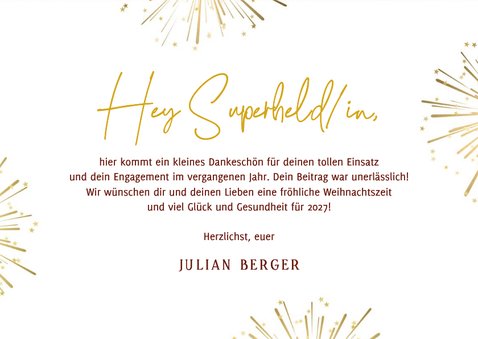 Dankeskarte Weihnachten Mitarbeiter Feuerwerk gold 3