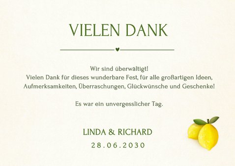 Dankeskarte Zitronen Hochzeit mit Foto 3
