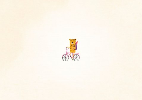 Dankeskarte zur Einschulung rosa Rad mit Leopard Rückseite