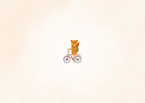 Dankeskarte zur Einschulung rotes Rad mit Leopard Rückseite