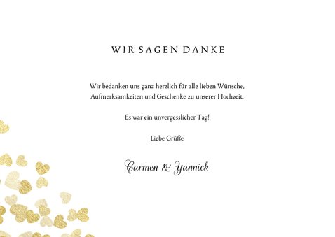 Dankeskarte zur Hochzeit Goldene Herzen 3