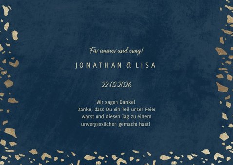 Dankeskarte zur Hochzeit mit Foto in dunkelblau mit Gold 3